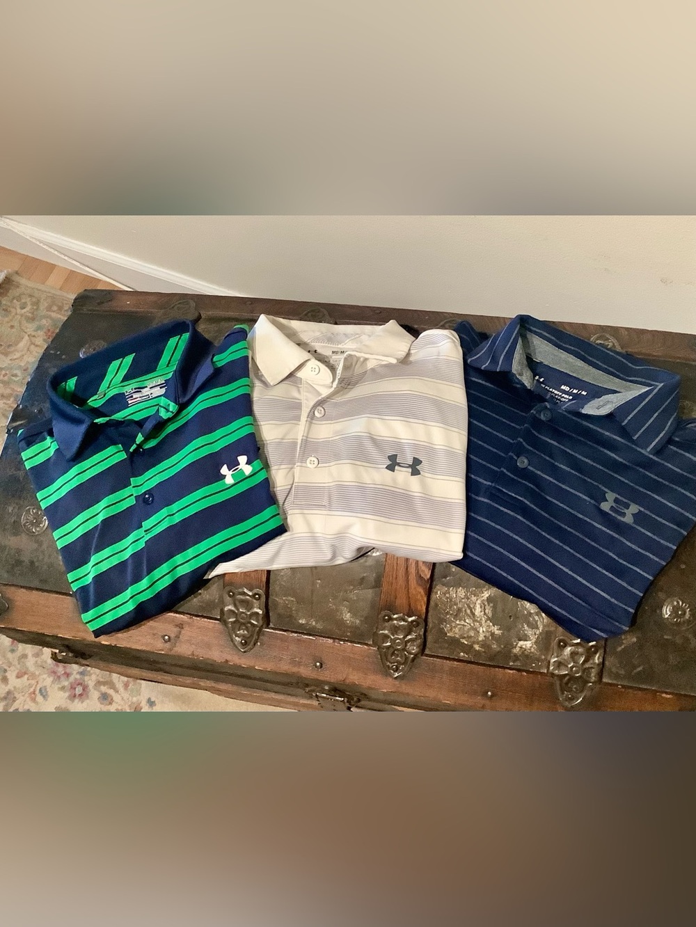 Trio of Under Armour Heat Gear Performance Striped Golf Polo Shirts Sz Med